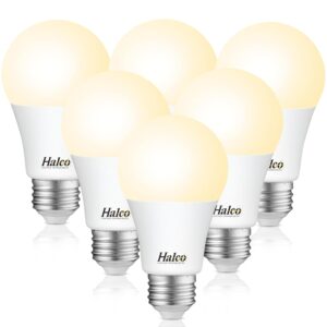 halco proled led light bulbs led a19 dimmable, frosted 120v, 60w equivalent efficient 9w, 800 lumen, 15000 hours, e26, ul cri 80 6 pack (3000k warm white)