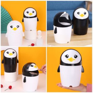 STOBAZA Penguin Trash Can Car Home Cute Garbage Bin Lid Bedroom Office Desk Countertop Animal Shaped Wastebasket Container Kids