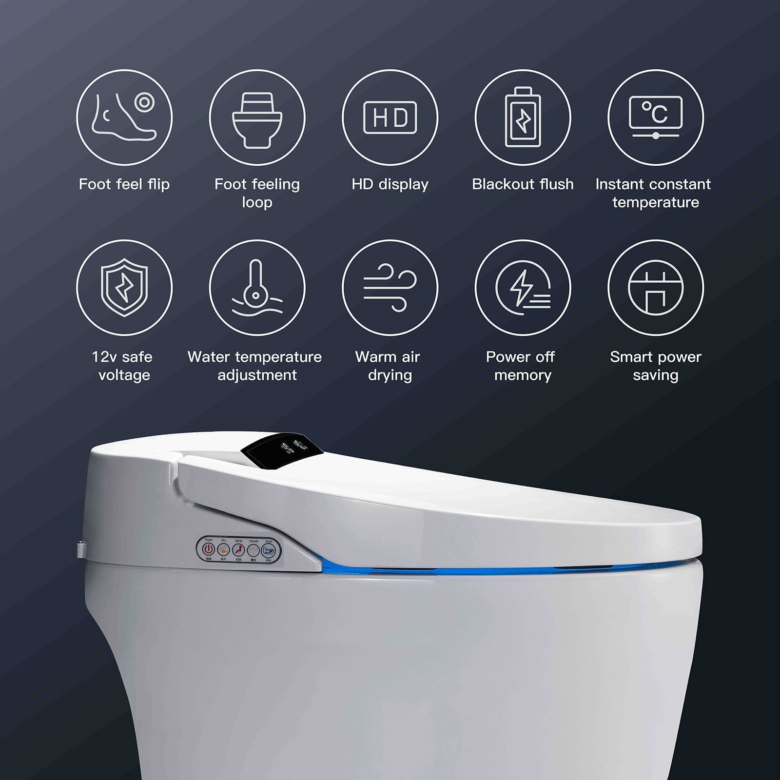 XEK Smart Toilet, One Piece Bidet Toilet for Bathrooms, Toilet with Warm Water Sprayer & Dryer, Foot Sensor Operation, Heated Bidet Seat, Auto Smart Toilet with LED Display