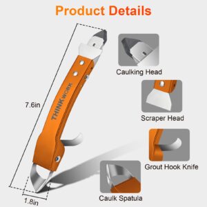 THINKWORK Caulking Tool Kit, 4 in 1 Caulk Remover Tool, Stainless Steel Caulk Tool for Kitchen Bathroom Window Sink Tile Joint, Orange