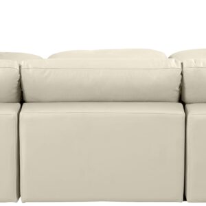 Meridian Furniture 188Cream-Sec6C Comfy Collection Modern | Contemporary Upholstered Modular Sectional, Soft Cream Vegan Leather, Fiber-Filled, 119" W x 79" D x 34.5" H, Cream