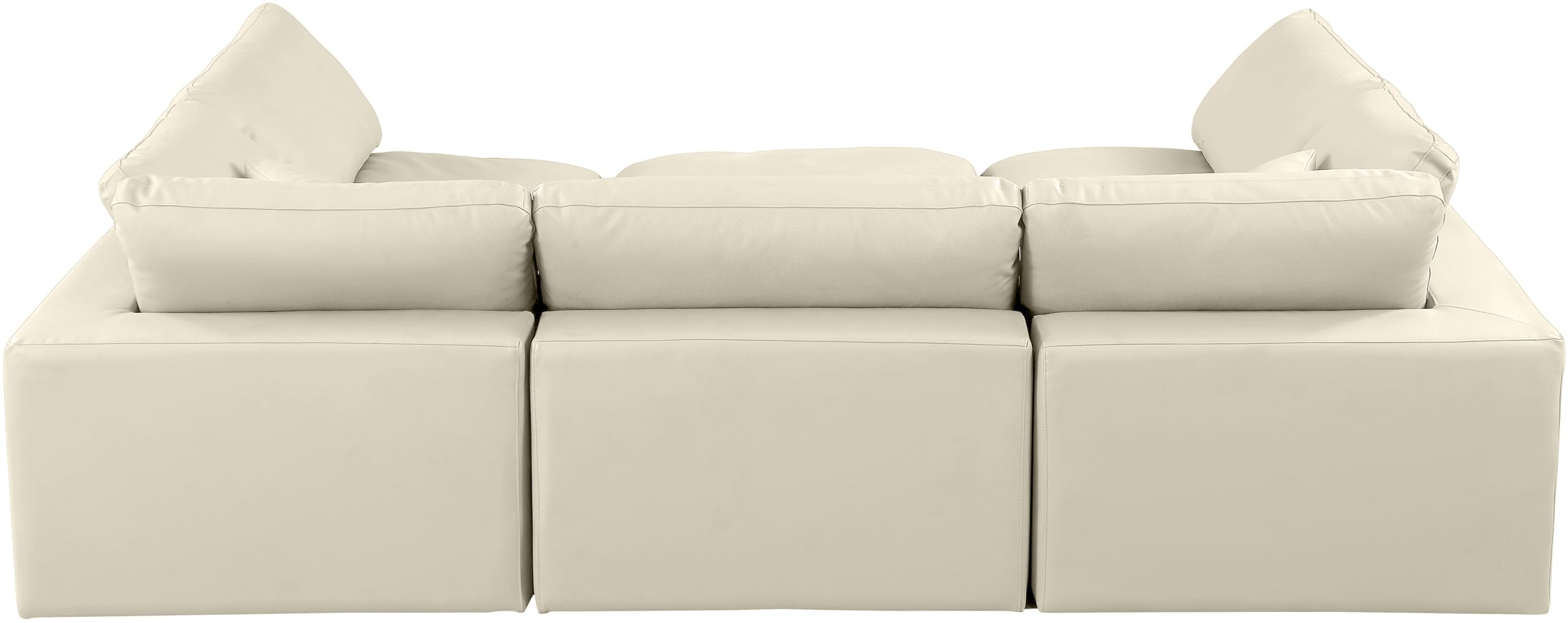 Meridian Furniture 188Cream-Sec6C Comfy Collection Modern | Contemporary Upholstered Modular Sectional, Soft Cream Vegan Leather, Fiber-Filled, 119" W x 79" D x 34.5" H, Cream