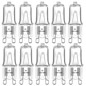 xbocmy 10 pack g9 120 volt 60 watt bi-pin halogen bulbs,replacement t4 jcd type dimmable bulbs for ceiling lights,table light,cabinet lights,warm white brightness