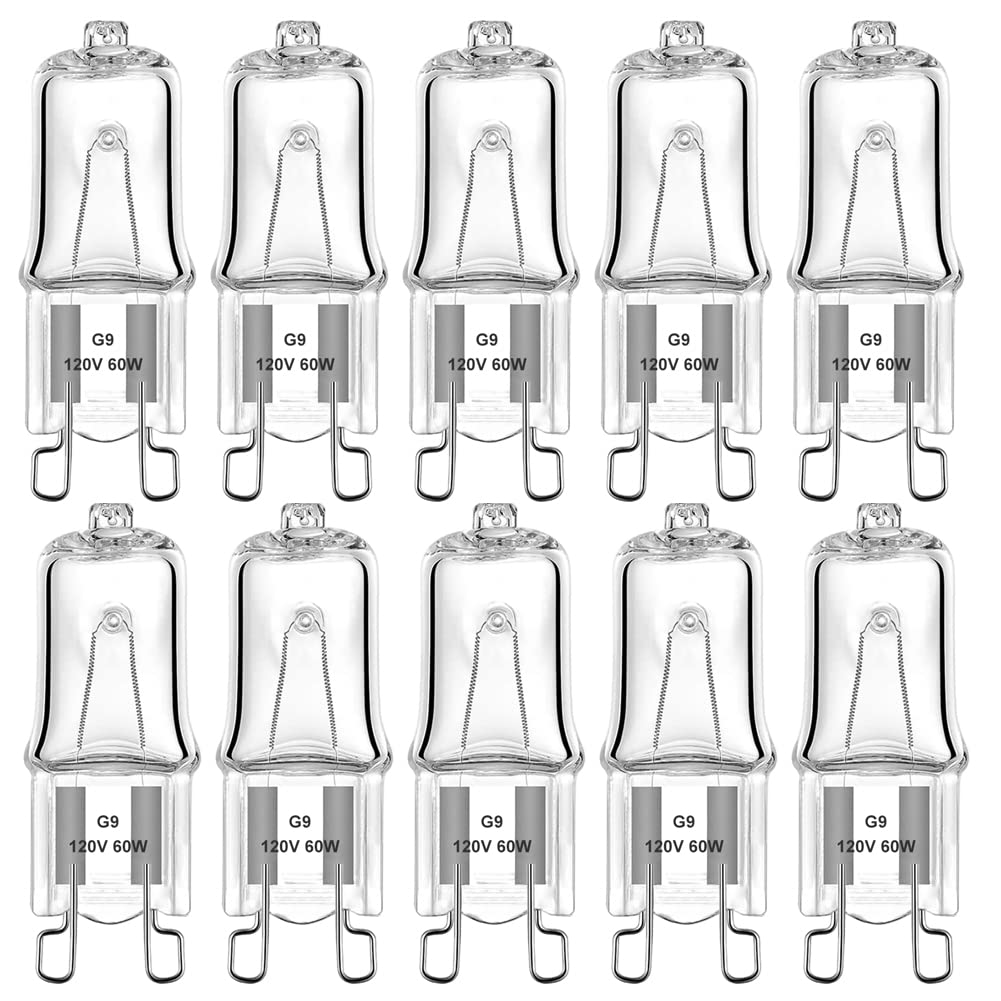 XBOCMY 10 Pack G9 120 Volt 60 Watt Bi-Pin Halogen Bulbs,Replacement T4 JCD Type Dimmable Bulbs for Ceiling Lights,Table Light,Cabinet Lights,Warm White Brightness