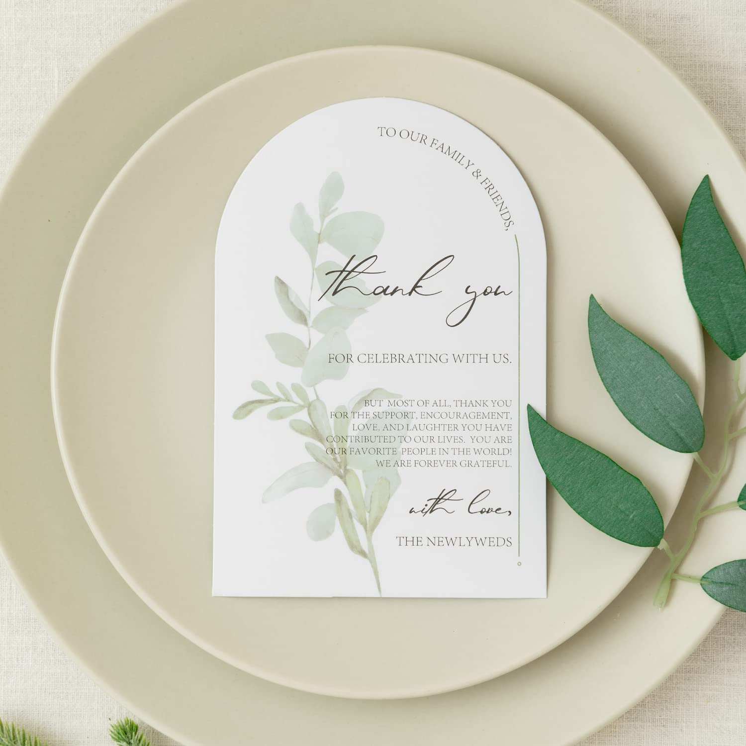 Crisky Arch Design Greenery Wedding Thank You Place Setting Cards, 100 Pcs, Chic and Elegant Wedding Table Centerpieces and Wedding Decorations, Wedding Supply, 4 x 6 inch