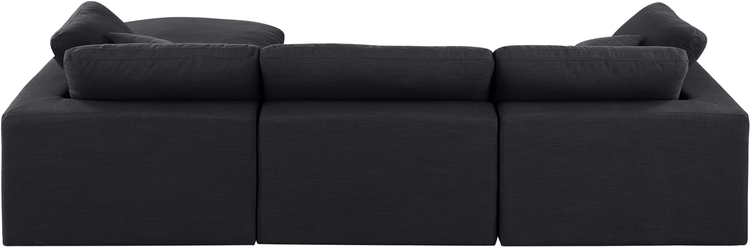 Meridian Furniture 187Black-Sec4A Comfy Collection Modern | Contemporary Upholstered Modular Sectional, Black Linen Textured Fabric Upholstery, Down Feather Cusions, 119" W x 79" D x 34.5" H, Black