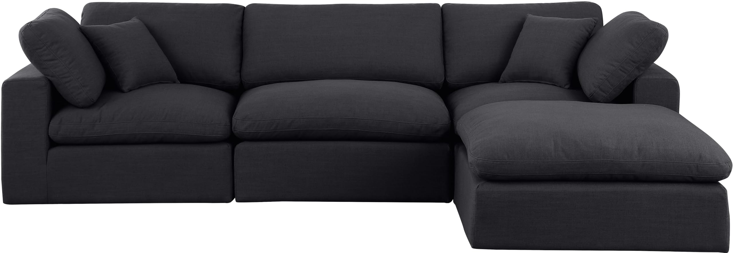 Meridian Furniture 187Black-Sec4A Comfy Collection Modern | Contemporary Upholstered Modular Sectional, Black Linen Textured Fabric Upholstery, Down Feather Cusions, 119" W x 79" D x 34.5" H, Black