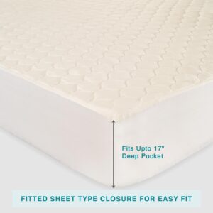 FABDREAMS Organic Quilted Mattress Protector Queen Size | Queen Mattress Pad| Queen Mattress Cover| Naturally Breathable | Noiseless| Fits up to 17" Deep Pocket| Temperature Regulating | Queen | Ivory