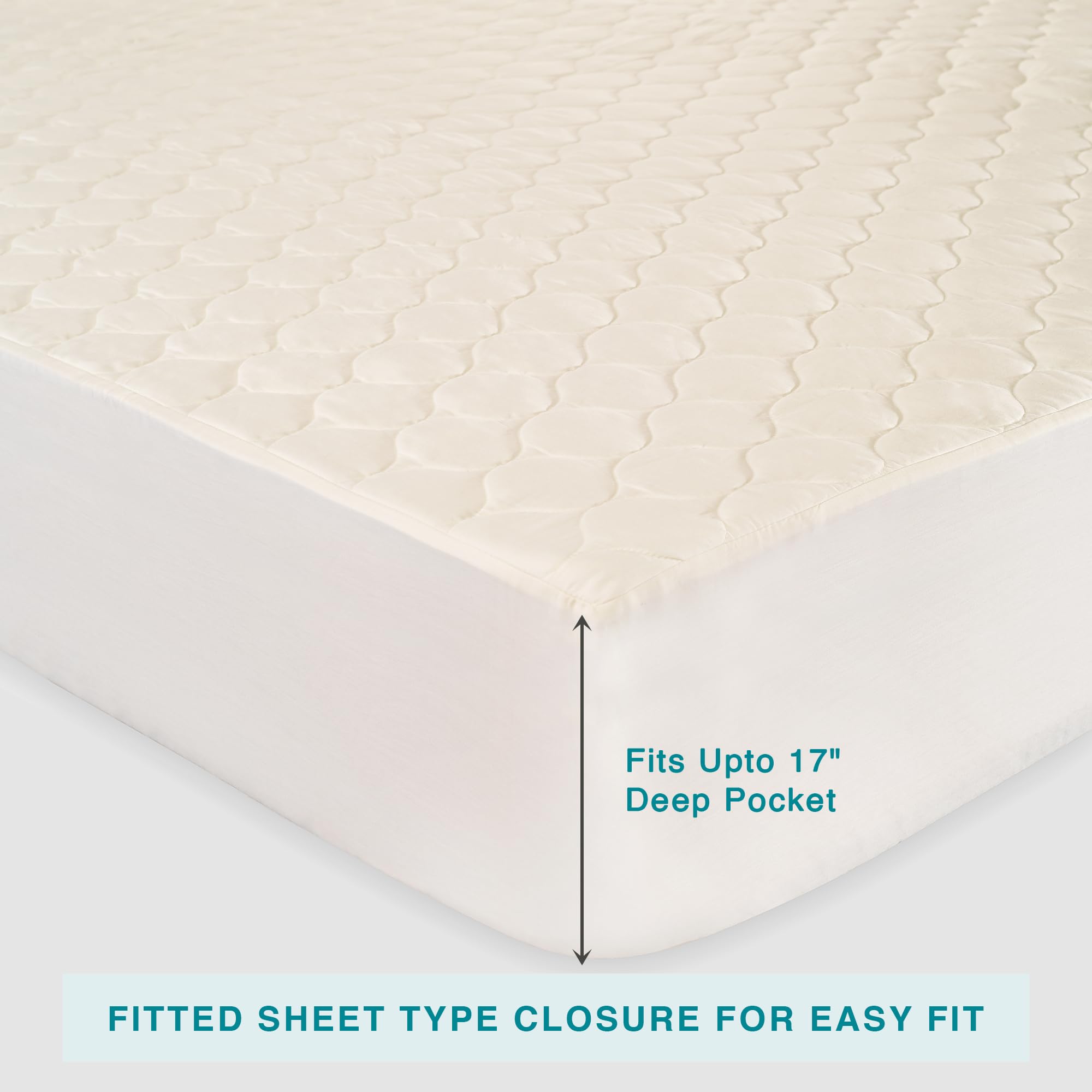 FABDREAMS Organic Quilted Mattress Protector Queen Size | Queen Mattress Pad| Queen Mattress Cover| Naturally Breathable | Noiseless| Fits up to 17" Deep Pocket| Temperature Regulating | Queen | Ivory