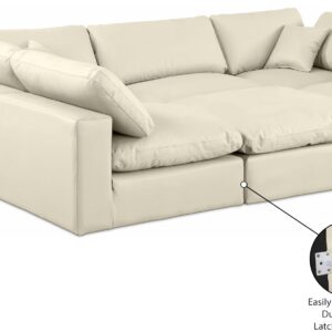 Meridian Furniture 188Cream-Sec6C Comfy Collection Modern | Contemporary Upholstered Modular Sectional, Soft Cream Vegan Leather, Fiber-Filled, 119" W x 79" D x 34.5" H, Cream