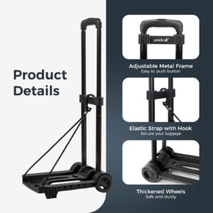 pack all Folding Luggage Cart, Heavy Duty Hand Truck with Wheels, Compact Trolley Cart for Home and Travel (Black)