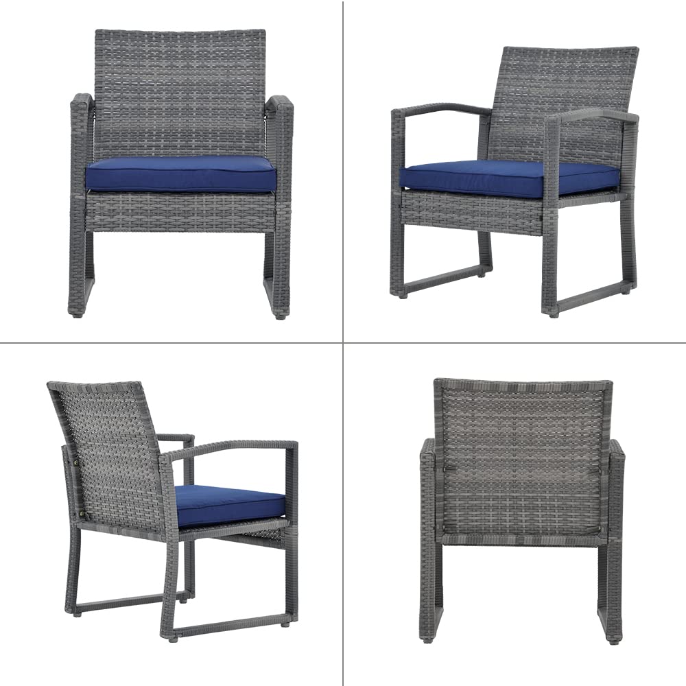 Patiorama 3 Pieces Outdoor Patio Furniture Set, Outdoor Wicker Conversation Set, Patio Rattan Chair Set, Modern Bistro Set with Coffee Table, Garden Balcony Backyard Poolside (Navy Blue)