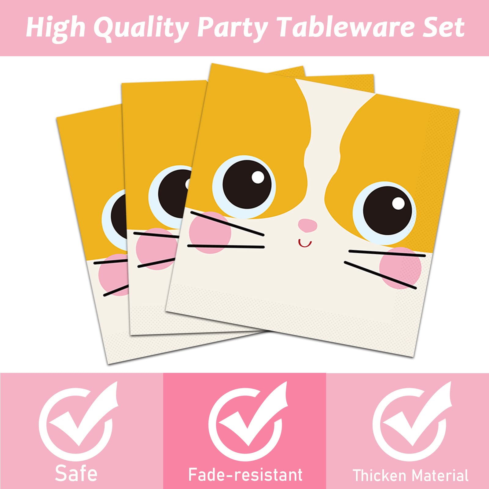 96 Pieces Cat Party Supplies Cute Kitten Theme Party Tableware Set Party Decorations Kitty Disposable Dinnerware Plates Napkins Forks for Cat Theme Birthday Baby Shower Party Favors 24 Guests