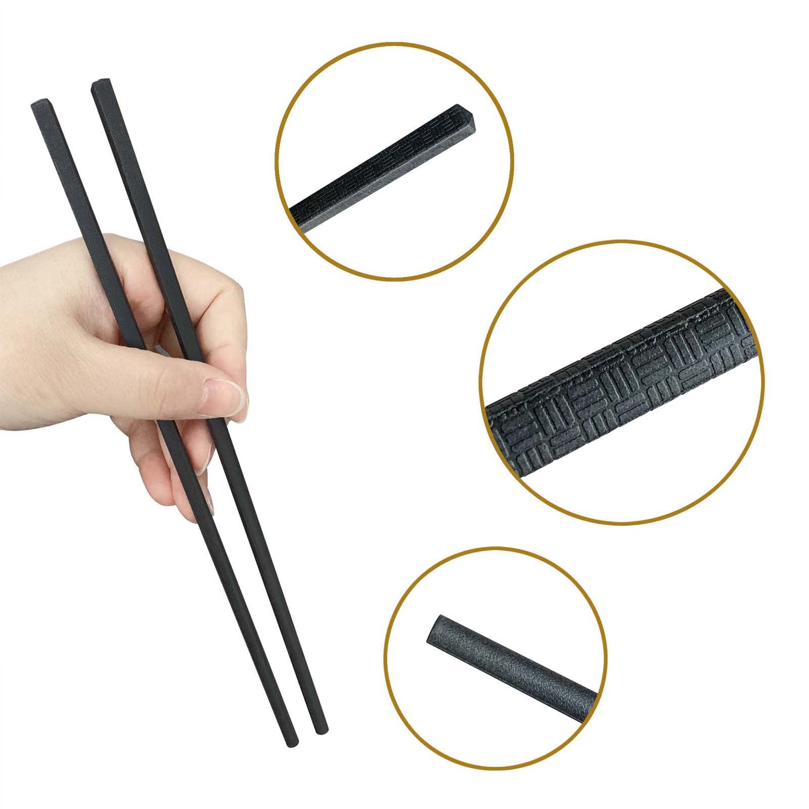 10 Pairs Fiberglass Chopsticks, Reusable Chopsticks, 9.3 inches Dishwasher Safe, Non-Slip, Black