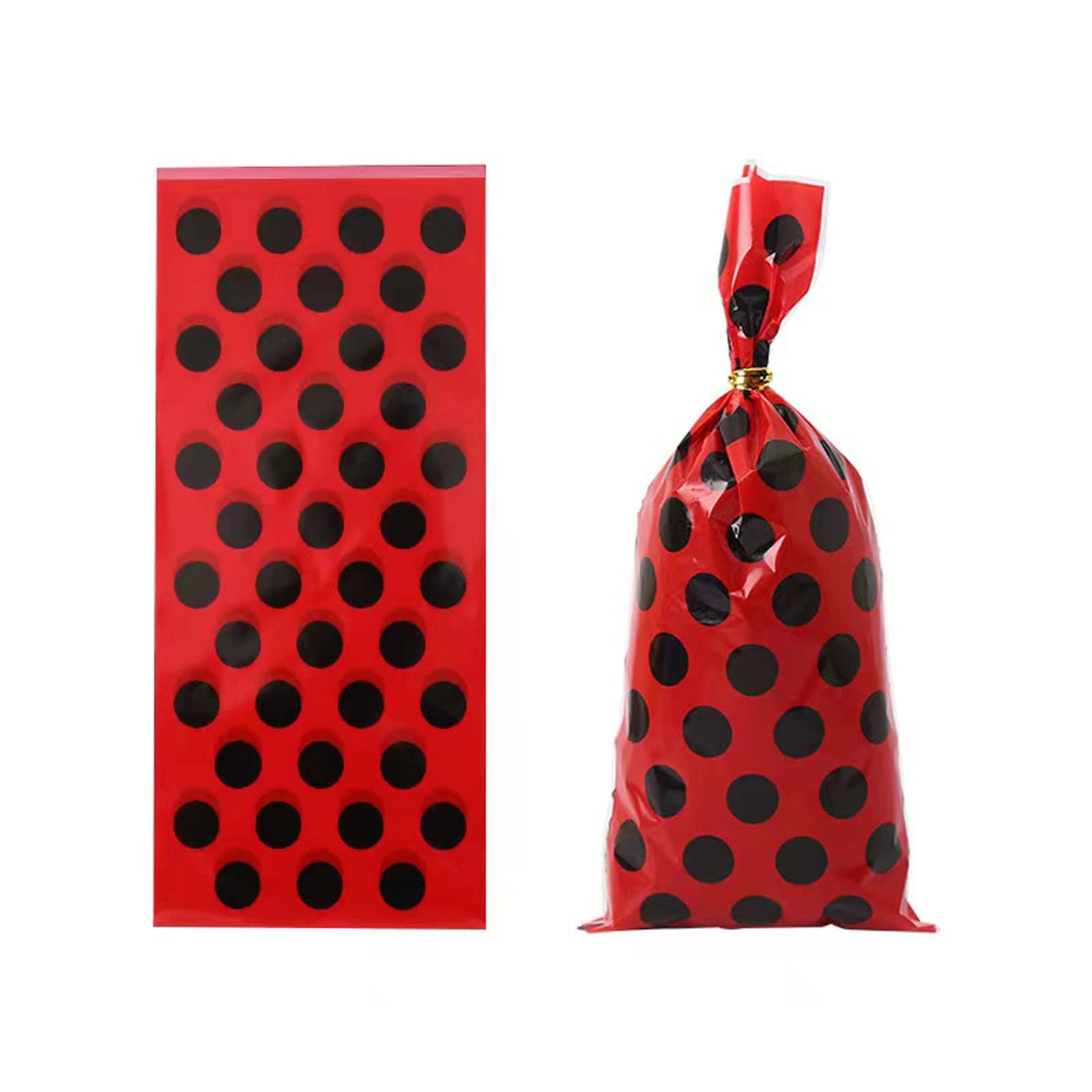 50 Pieces Red Cello Bags Black Polka Dots Cellophane Candy Bags Candy Plastic Favor cellophane Treat Bags for Ladybug Party Bags Birthday Party Supplies