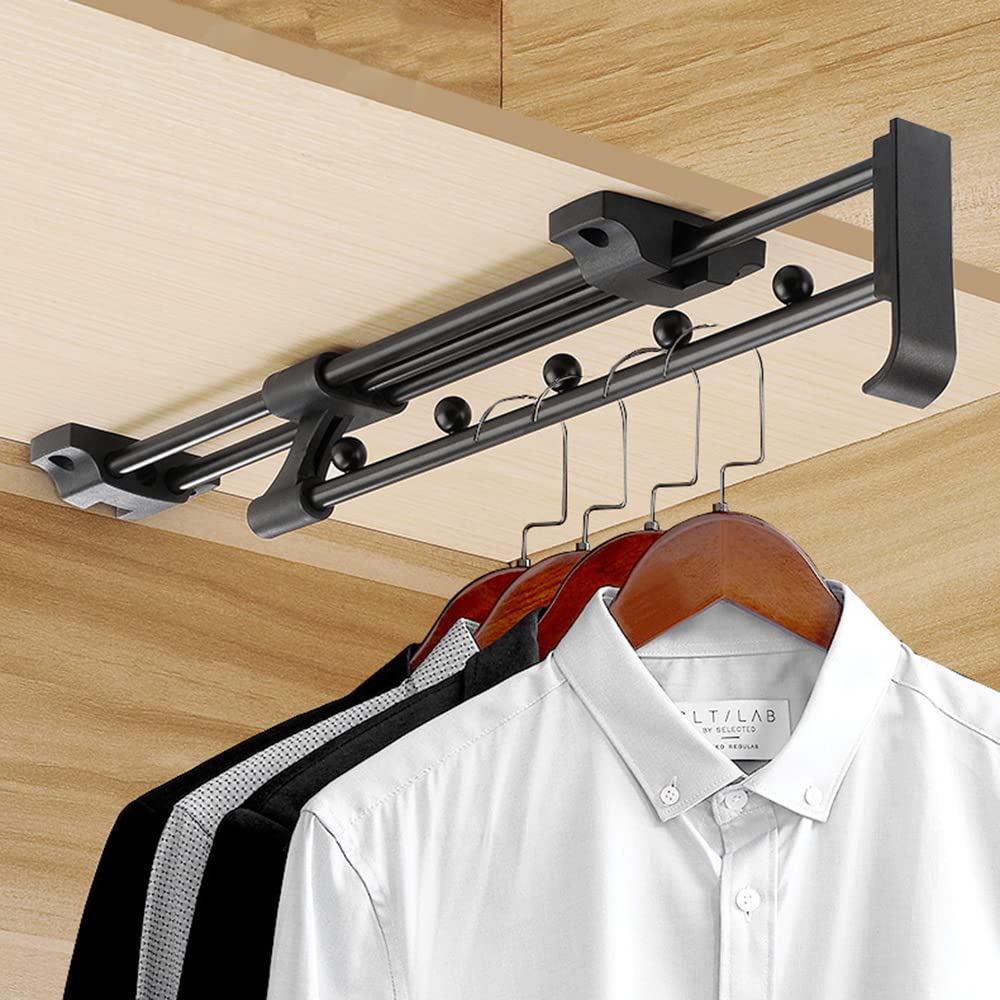 Heavy Duty Extendable Pull Out Closet Rod - Sliding Wardrobe Closet Rod for Increased Storage Space - Hanging Rod Ideal for Clothes, Towels and More - Neat Closet Storage (10.2 inch)