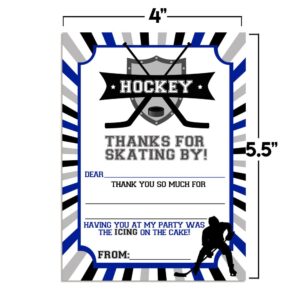 Blue & Gray Hockey Birthday Party Thank You Notes, Ten 4" x 5.5" Fill-In The Blank Cards with 10 White Envelopes by AmandaCreation