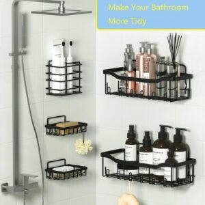 Juya Shower Caddy, 5-Pack Shower Organizer, Adhesive Shower Shelves No Drilling Rustproof Stainless Steel Large Capacity Wall-Mounted Bathroom Organizer for Bathroom, Kitchen, Black