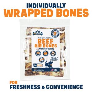 PUPDAWGS Single Ingredient Dog Bones - Made in USA – 8-10” Beef Rib Bones - Natural Dog Bones for Aggressive Chewers - from USDA Inspected Beef - Hickory Smoked - Individually Wrapped (8 Piece Pack)