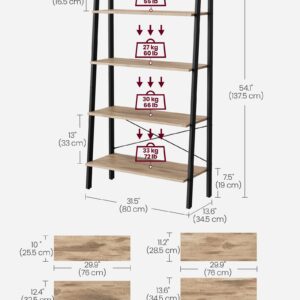 VASAGLE Ladder Shelf, 4-Tier Bookshelf, Storage Rack, Bookcase with Steel Frame, for Living Room, Home Office, Kitchen, Bedroom, Industrial Style, Camel Brown and Black ULLS144B50