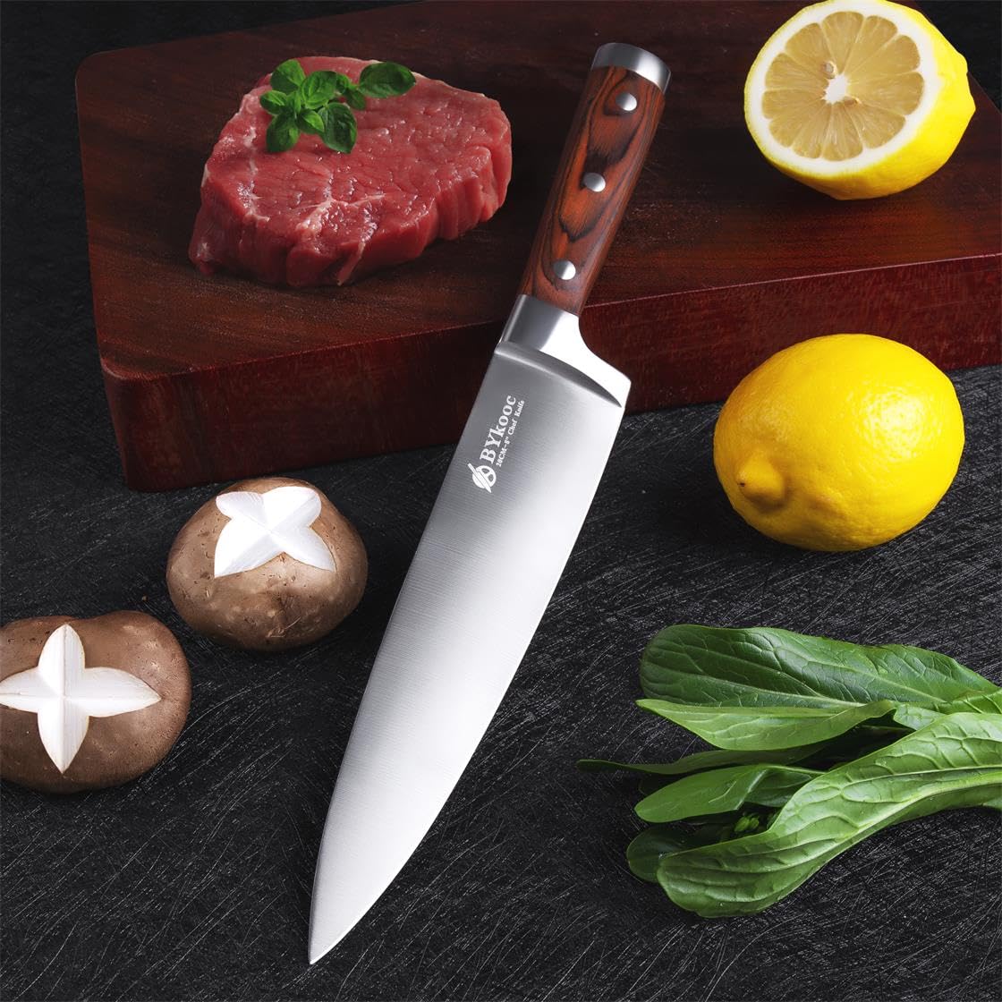 BYkooc Chef Knife - 8 Inch Pro Kitchen Chef Knife High Carbon Stainless Steel Sharp Chef's Knife with Ergonomic Handle and Gift Box - Chef's Knives for Family & Restaurant Use