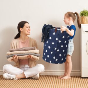 Sunnyray 6-Pack 62L Freestanding Laundry Basket with Lid, Collapsible Dirty Clothes Hamper Waterproof Storage with Handles Large Canvas Nursery Hamper Gift Organizer for Home Drawers Closet (Star)