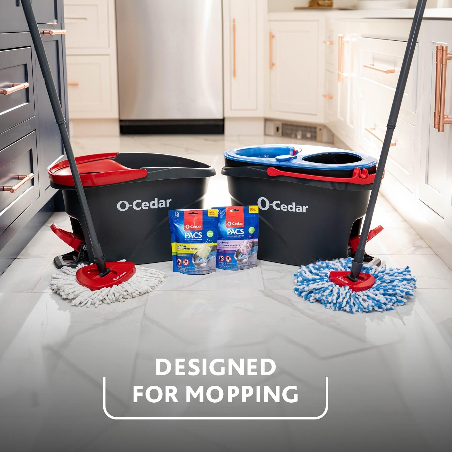 O-Cedar EasyWring RinseClean Microfiber Spin Mop & Bucket Floor Cleaning System with 2 Extra Refills with Citrus and Lavender Pacs (Variety Pack)