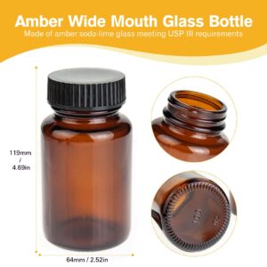 ALWSCI Wide Mouth 3oz Amber Glass Paker Bottles 100ml with 38-400 Black Ribbed Lids (24PCS)