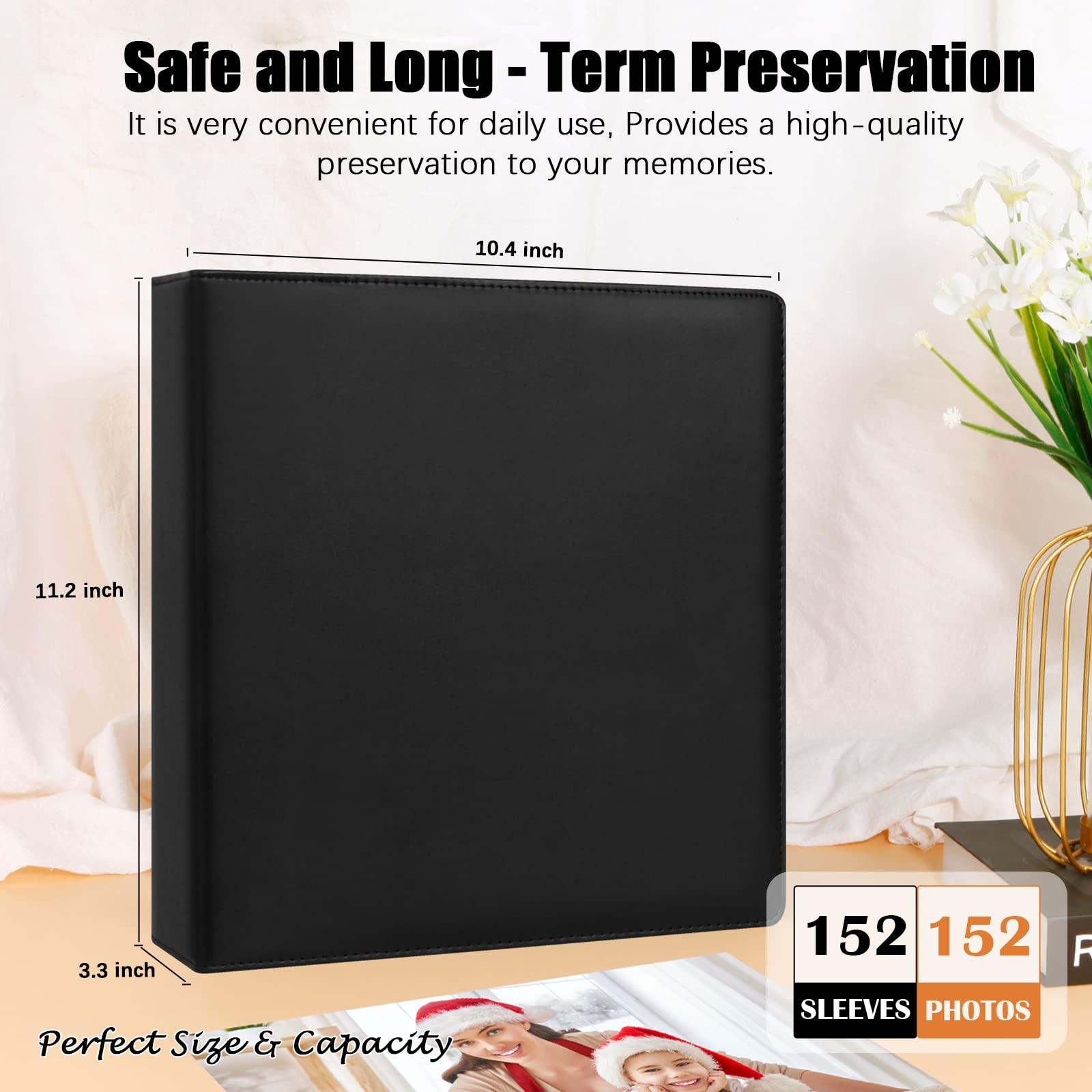 8x10 Photo Album 152 Pockets Hold 8x10 Photos, Photo Album 8x10, Large Capacity Leather Cover Family Wedding Baby Photo Album for 8x10 Pictures, 8x10 Photo Album Book with Black Inner Pages (Black)