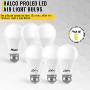 Halco ProLed Led Light Bulbs LED A19 Dimmable, Frosted 120V, 60W Equivalent Efficient 9W, 800 Lumen, 15000 Hours, E26, UL CRI 80 6 Pack (3000k Warm White)