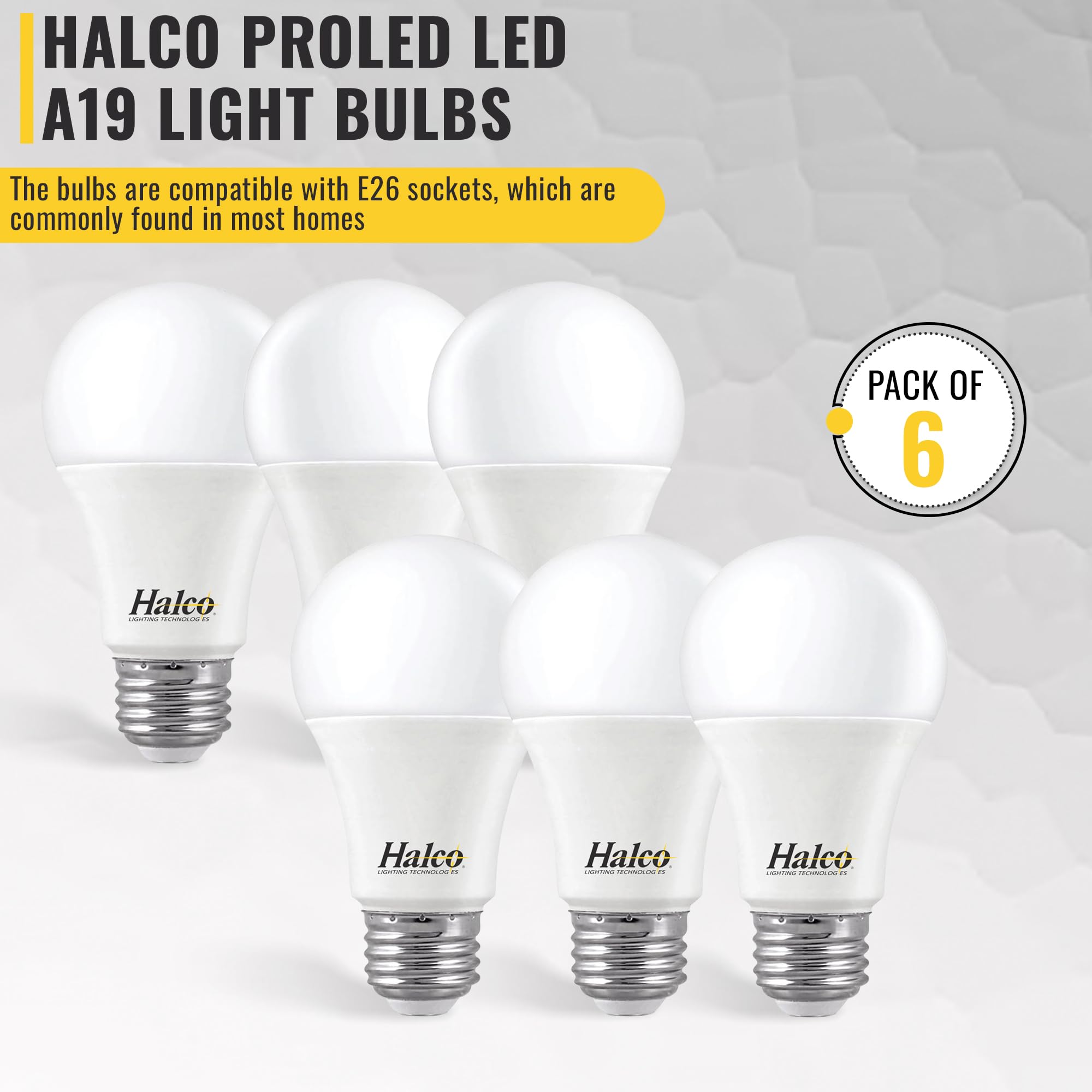 Halco ProLed Led Light Bulbs LED A19 Dimmable, Frosted 120V, 60W Equivalent Efficient 9W, 800 Lumen, 15000 Hours, E26, UL CRI 80 6 Pack (3000k Warm White)