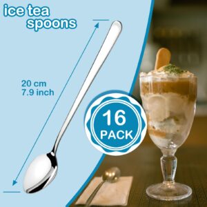 Pleafind 16-PCS Long Spoon (7.9 inch), Long Handle Iced Tea Spoons, Stainless Steel Stirring Spoon, Coffee Spoon, Ice Cream Spoon, Long Spoons for Shakes Cocktail Stirring Coffee Cold Drink