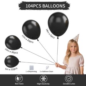 Biapian Black Balloons Set, 104PCS Black Balloon Garland Arch Kit With 18 12 10 5 Inch Black Latex Balloon Different Sizes, Matte Black Party Balloons for Birthday Graduation Wedding Party Decorations