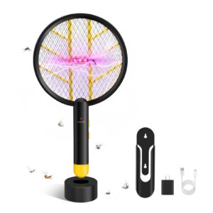 COKIT Electric Fly Swatter Racket, Mosquito Killer Bug Zapper Indoor, UV LED Light Fly Zapper 3500V with Wall Bracket, Rechargeable Insect Killer for Gnats, Mosquitoes, Moths, 1 Pack (Black+Yellow)