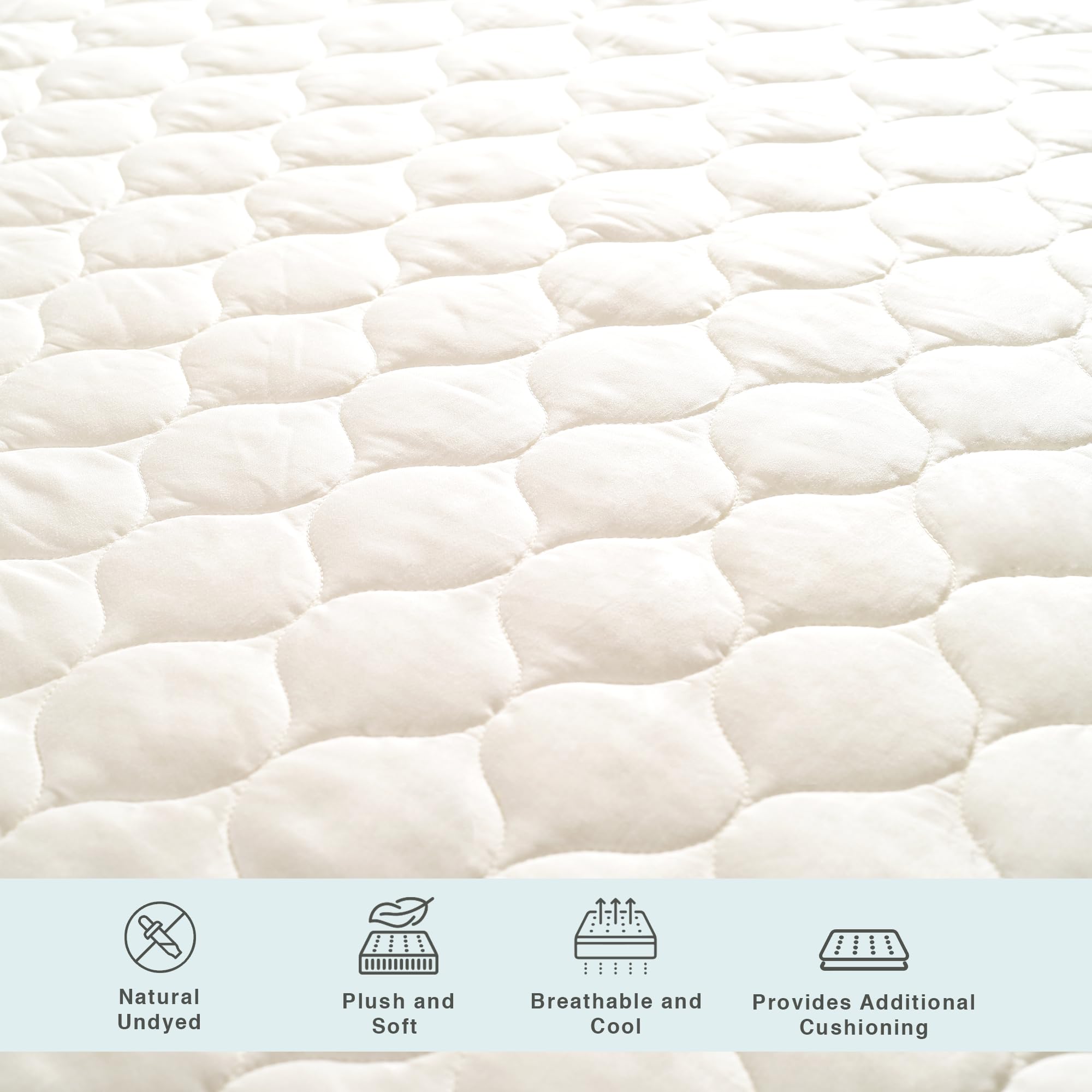 FABDREAMS Organic Quilted Mattress Protector Queen Size | Queen Mattress Pad| Queen Mattress Cover| Naturally Breathable | Noiseless| Fits up to 17" Deep Pocket| Temperature Regulating | Queen | Ivory