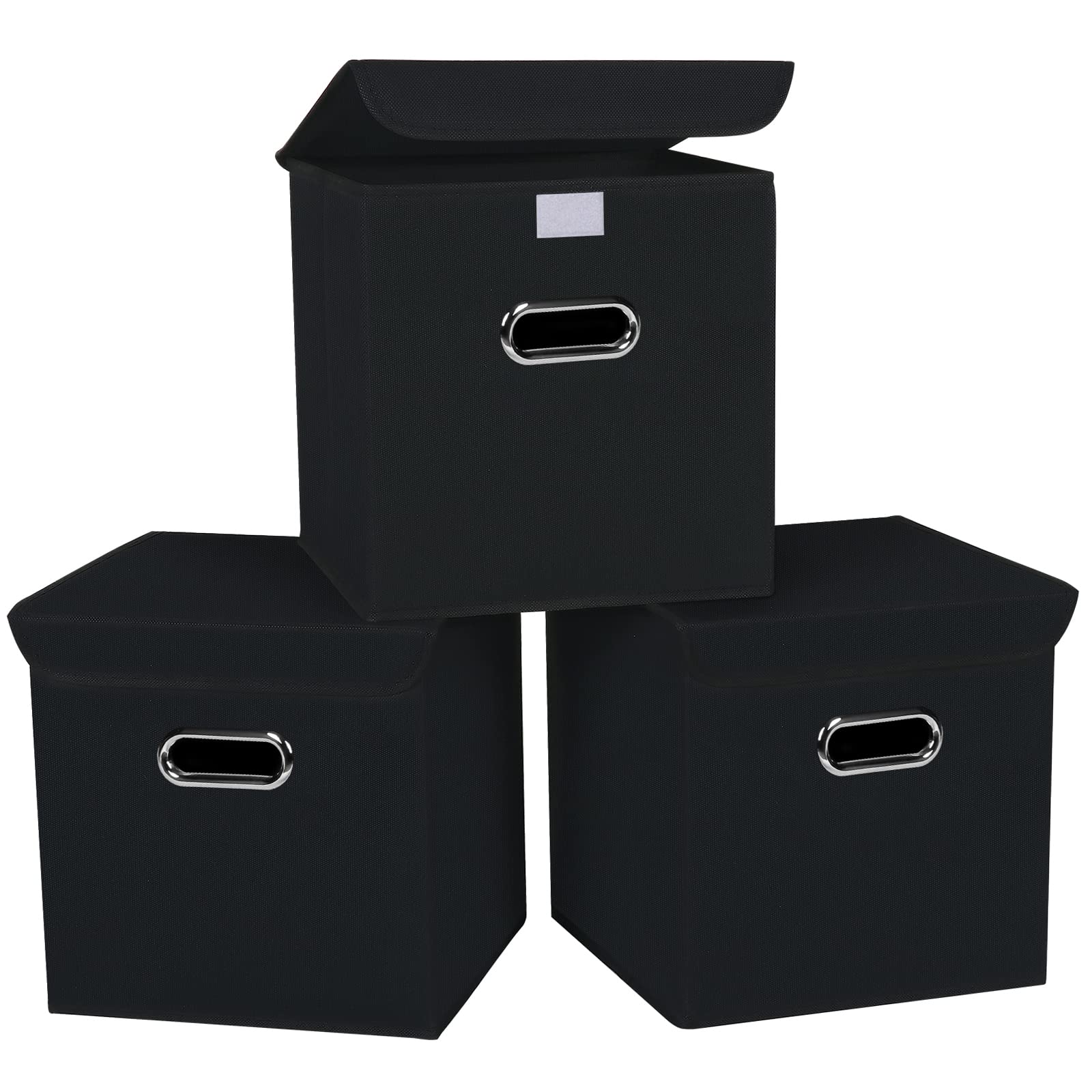 STOREONE Foldable Storage Bins Cubes Storage Organizer With Lid,Fabric Cube Storage Box With Handle,For Home Bedroom Office,Closet, Clothes, Toys,3 Pack,（Black