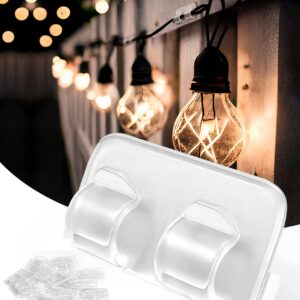 Hooks for Outdoor String Lights Clips: 25Pcs Heavy Duty Cable Clip with Waterproof Adhesive Strips for Hanging Christmas Light - Outside UV-Resistant Clear Cord Holders Outdoors Rope Organizer