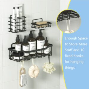 Juya Shower Caddy, 5-Pack Shower Organizer, Adhesive Shower Shelves No Drilling Rustproof Stainless Steel Large Capacity Wall-Mounted Bathroom Organizer for Bathroom, Kitchen, Black