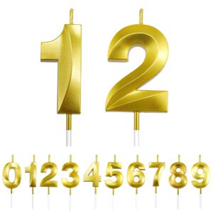 12 candle birthday number candles 12 birthday candles number 12 or 21 candle champagne gold 3d design numeral candle for 12th 21th birthday anniversary wedding party celebration cake decorations