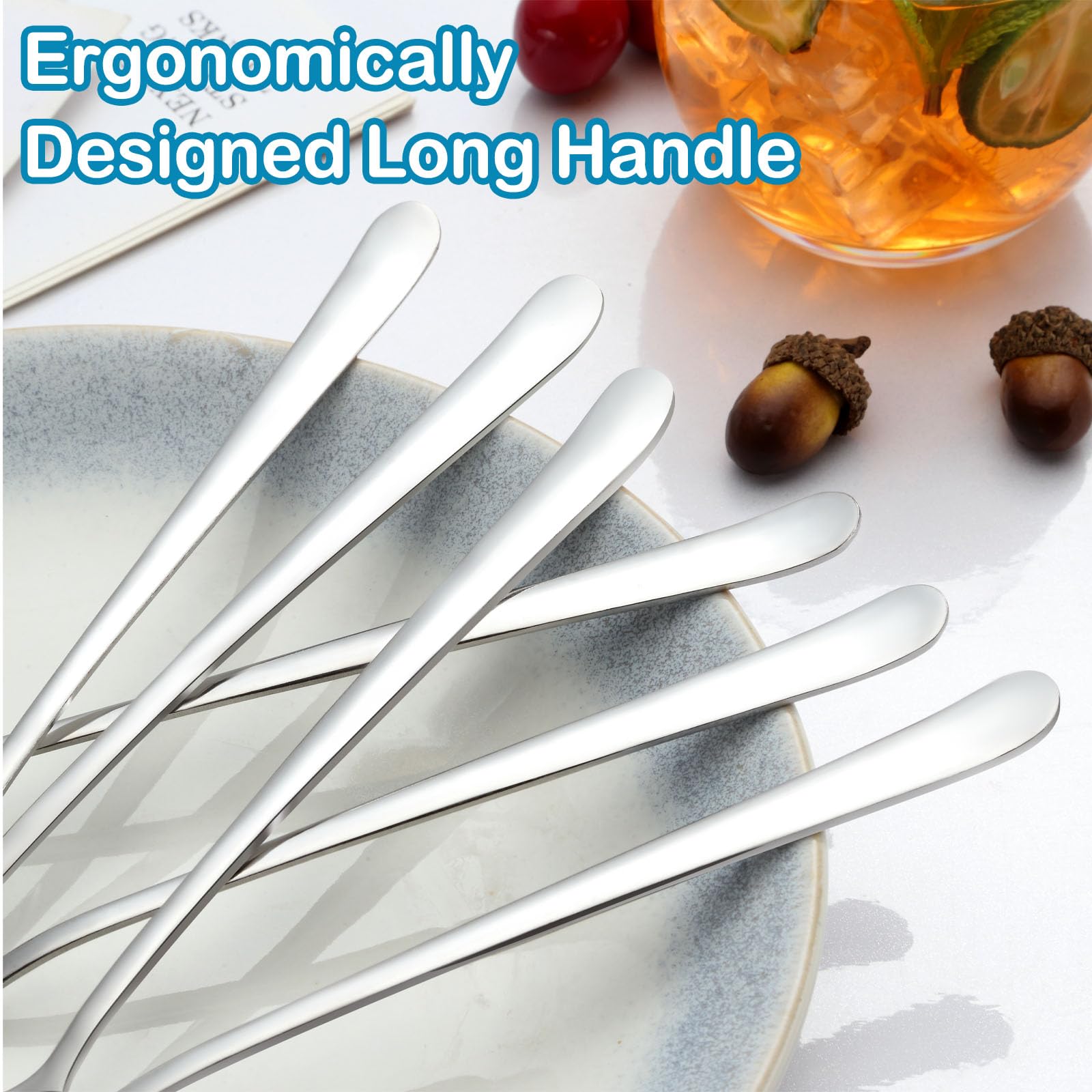 Pleafind 16-PCS Long Spoon (7.9 inch), Long Handle Iced Tea Spoons, Stainless Steel Stirring Spoon, Coffee Spoon, Ice Cream Spoon, Long Spoons for Shakes Cocktail Stirring Coffee Cold Drink