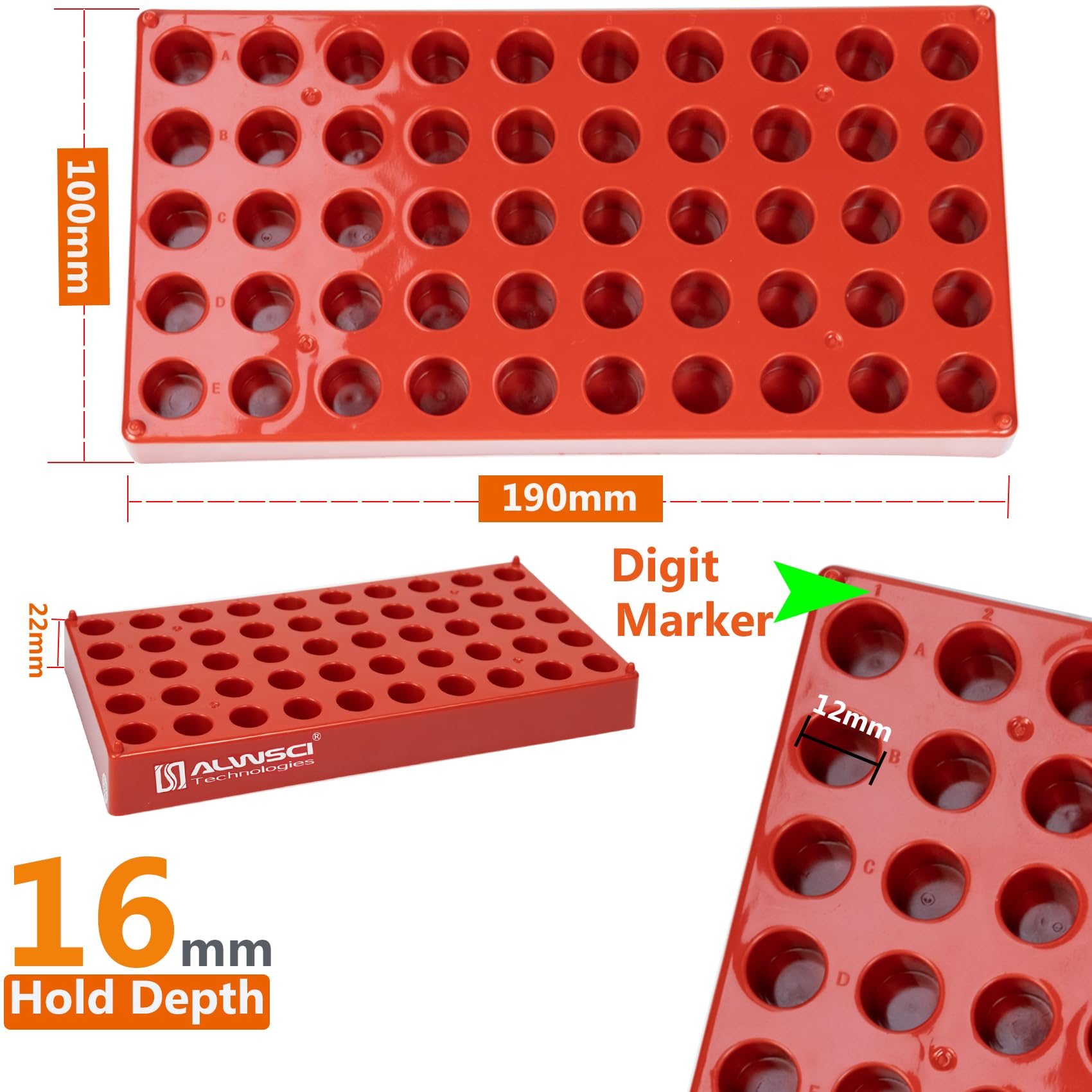 2PCS HPLC Vial Holder tray, 2ml Vial Lab Rack, Red 12mm Vial Storage Rack for 12x32mm Vial by ALWSCI