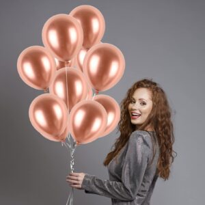 Biapian Metallic Rose Gold Balloons, 104PCS Rose Gold Balloon Garland Arch Kit With 18/12/10/5 Inch Chrome Rose Gold Latex Balloons for Women Girls Birthday Wedding Bridal Shower Party Decorations