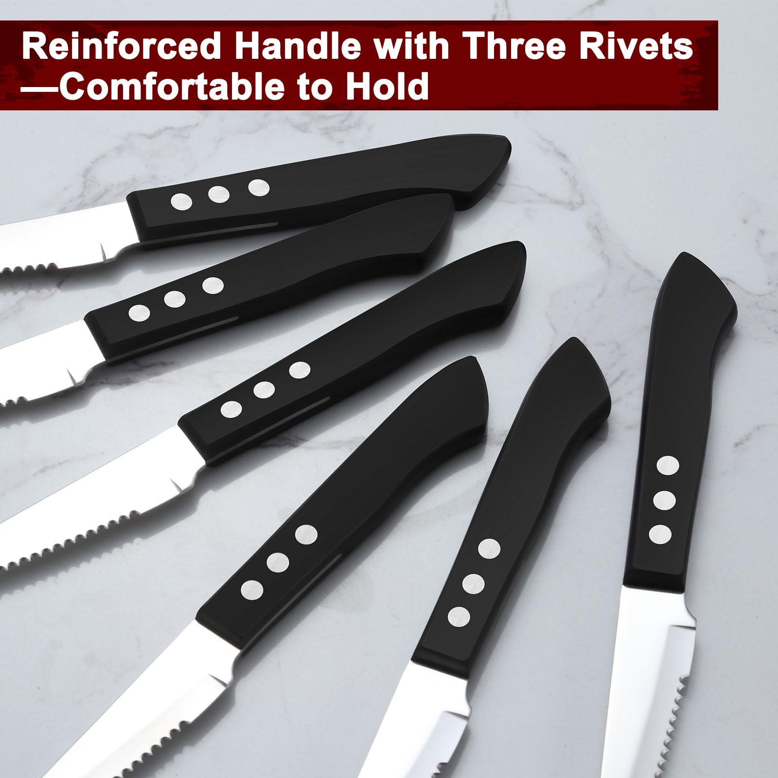 BEWOS Steak Knives Set of 12, 4-inch Steak Knife, Serrated Steak Knives, High Carbon Stainless Steel Knives, Triple Rivet Steak Knife, Sharp Blade Knives/Steak Knife, Dishwasher Safe Steak Knives