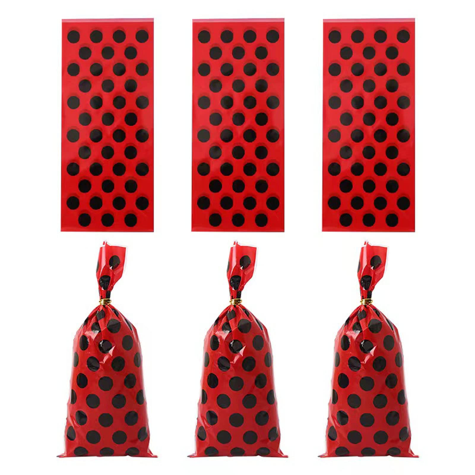 50 Pieces Red Cello Bags Black Polka Dots Cellophane Candy Bags Candy Plastic Favor cellophane Treat Bags for Ladybug Party Bags Birthday Party Supplies