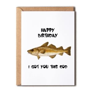 edgargifts i got you this cod - happy birthday card - funny birthday card - fish birthday card - birthday card for dad - card for husband