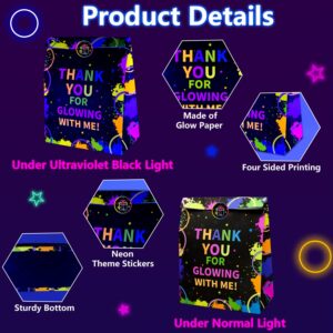 Glow Neon Party Gift Bags - 20 Pcs Goodie Bags Party Favor Bags with Stickers, Fluorescent Colored Paper Bags Treat Bags for Birthday Party Family Union, Glow in The Dark Party Supplies