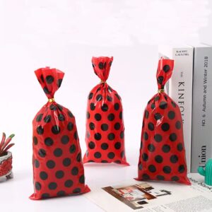 50 Pieces Red Cello Bags Black Polka Dots Cellophane Candy Bags Candy Plastic Favor cellophane Treat Bags for Ladybug Party Bags Birthday Party Supplies