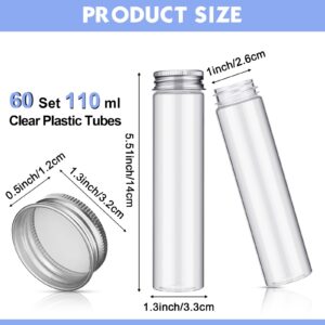 Hsei 60 Pcs 110ml Clear Test Tubes with Lids Plastic Candy Tube Flat Bottomed Plastic Tubes Transparent Test Tubes with Cap for Candy Containers Storage Tube Spices Dried Flowers