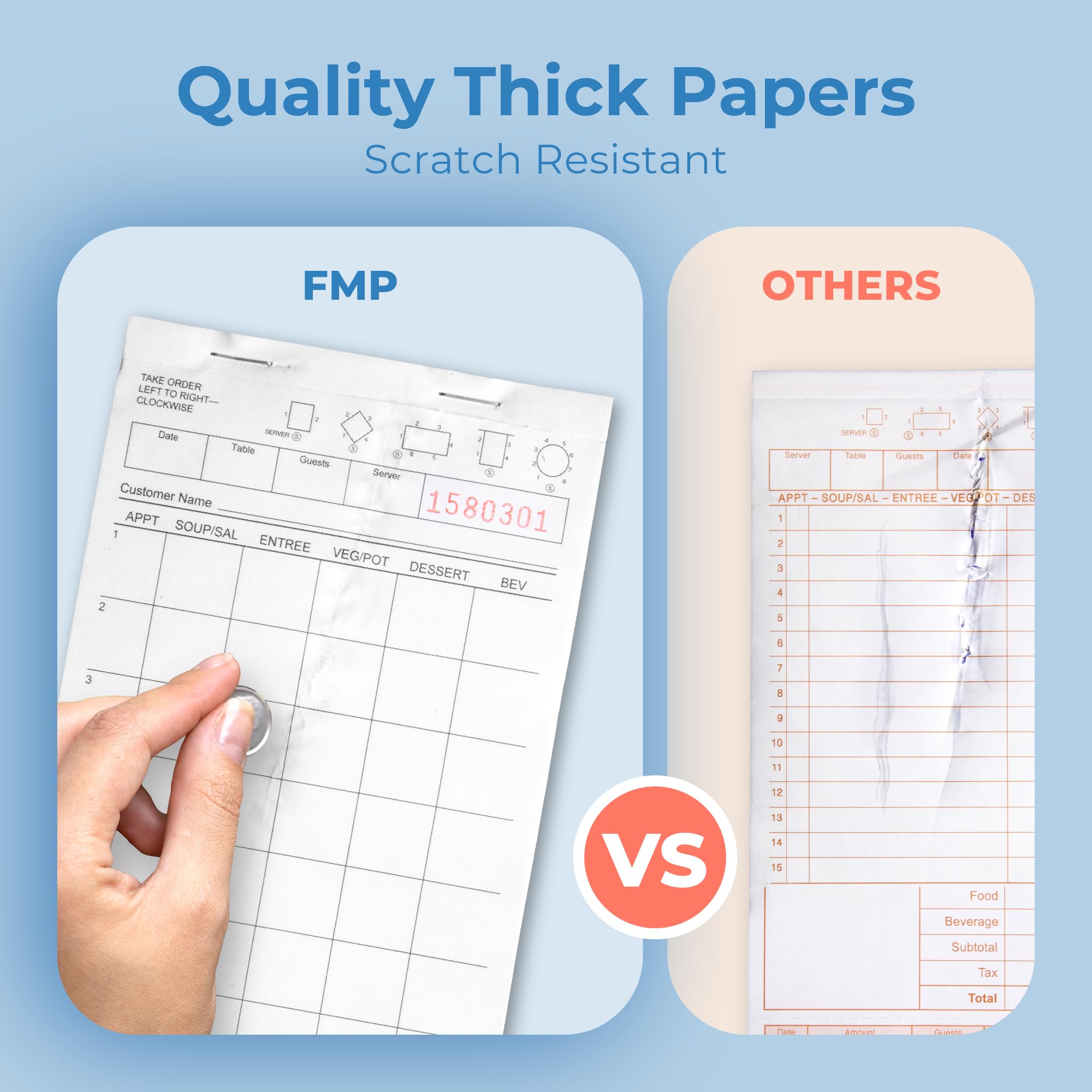 FMP Brands Server Note Pads Paper, Guest Check Books, Total 500 Sheets, 5 Pads, 100 Sheets/Pad, Guest Check Pads, Order Pads for Servers, Waitress Notepads for Restaurant, Bar, Cafe, Diners