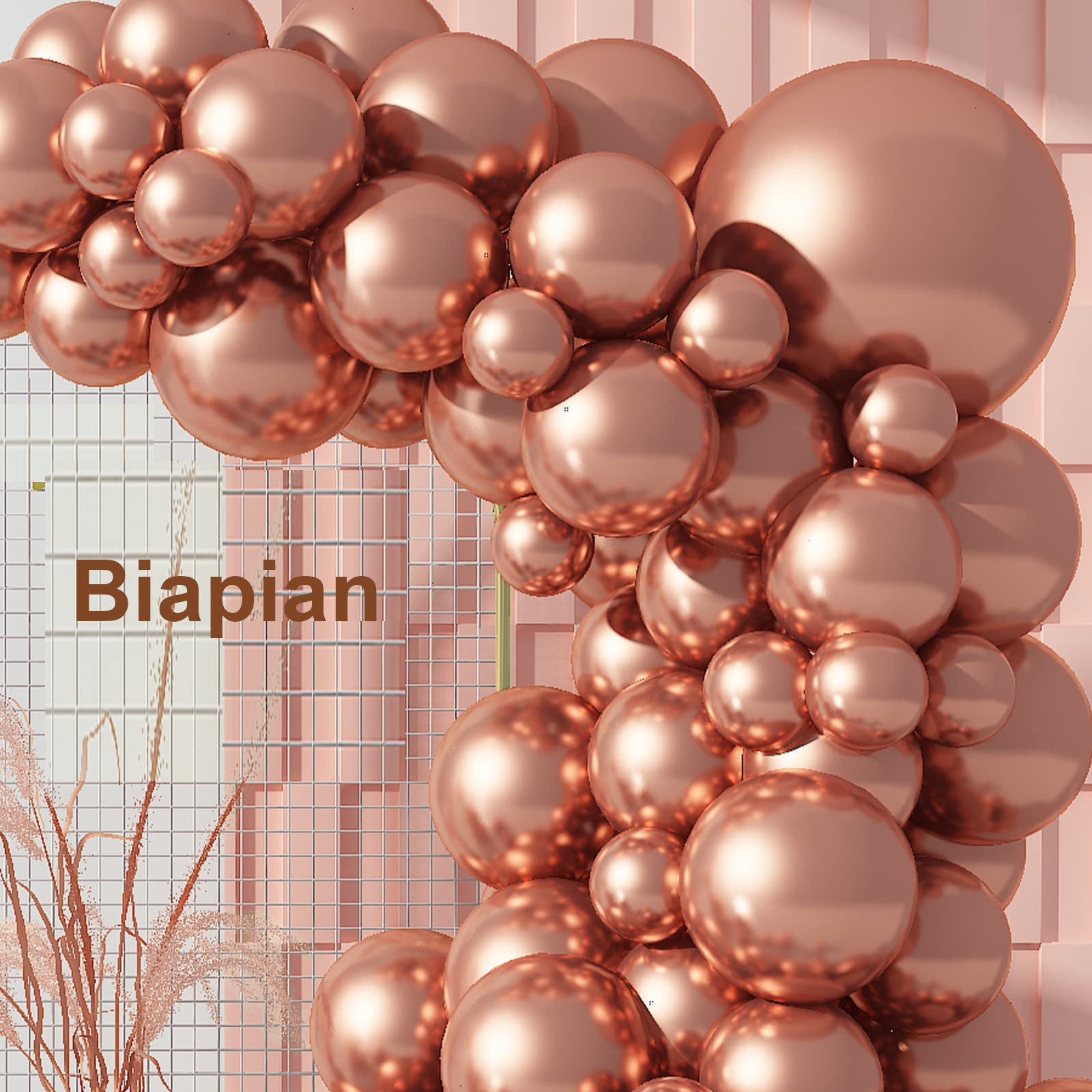 Biapian Metallic Rose Gold Balloons, 104PCS Rose Gold Balloon Garland Arch Kit With 18/12/10/5 Inch Chrome Rose Gold Latex Balloons for Women Girls Birthday Wedding Bridal Shower Party Decorations